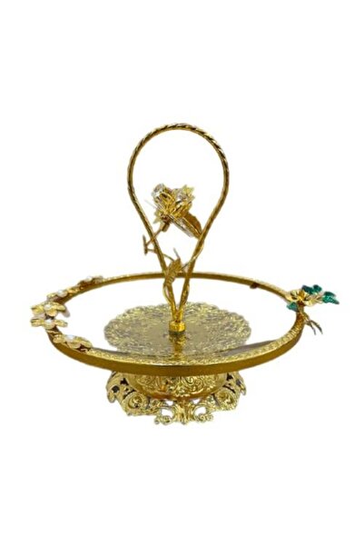 Generic Royal Luxury Glass Date Tray with Engravings and Gold Base