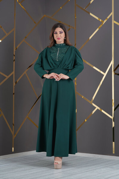 Helen Fashion Tesettür Scuba Krep Tasarım Dantel Inci Aksesuarlı Uzun Abiye