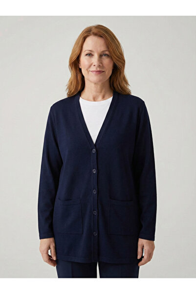 nacar çarşı Kadın Anne Basic Lacivert Penye Ceket Düğmeli ve Cepli Mevsimlik ...
