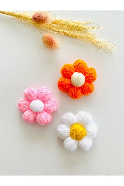 seyranat 3-Piece Pink, Orange, White Color Knitted Daisy Flower Patterned Cli...