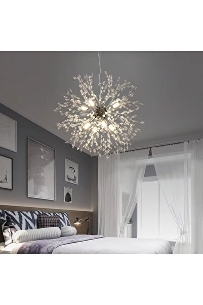 Alista Home Schönbrunn Crystal Chandelier, 9 x G9, 49 cm, Glossy Silver, Adju...