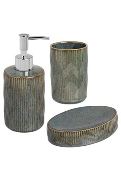 Bathroom Life Set Ceramic pentru Baie "Green Purle" cu Dunga Bej - 3 Piese