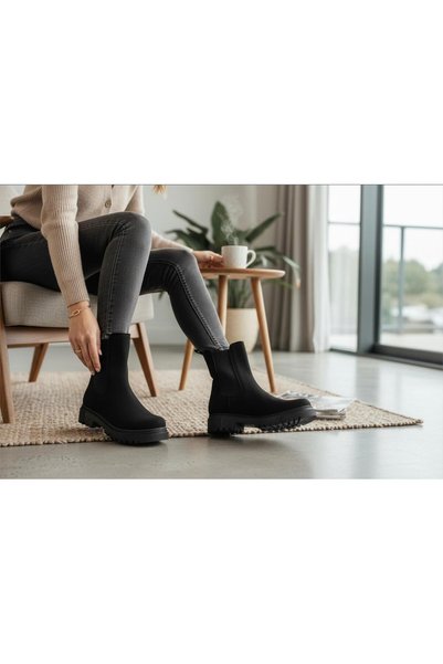 BAYRAMOĞLU KUNDURA Elastic Short Heeled Waterproof Winter Women's Boots with Fleece Lining Inside