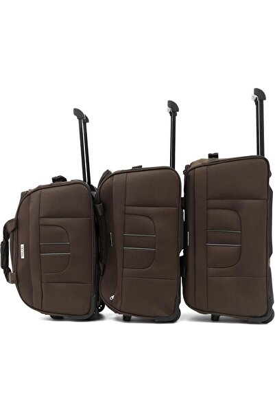 DILIXI طقم حقائب سفر بنية اللون مكون من 3 قطع، مصنوع من قماش أكسفورد، بعجلات ومقبض تلسكوبي.