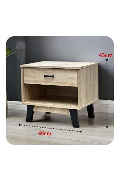 N2Y طاولة جانبية خشبية بيج اللون للسرير 48 × 43 سم