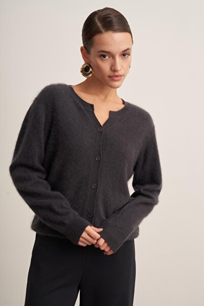 BİRELİN Yün Kaşmir Karışımlı Gri Kadın Hırka