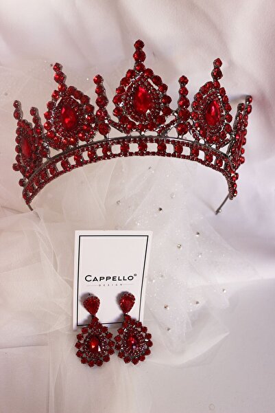 Limelia Σετ κορώνα και σκουλαρίκια με κόκκινο κρύσταλλο, σετ κορώνα και σκουλ...