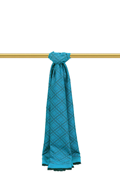 Bursa İpek Şal de mătase jacquard cu model de lanţ albastru