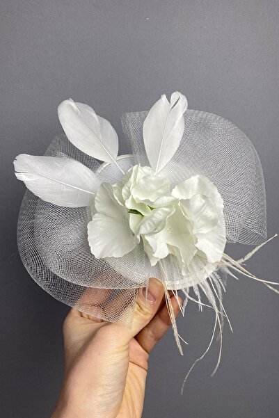 Limelia Accesoriu pentru mireasă, floare de hortensie albă, voile, pălărie pe...