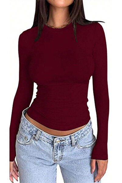 MODAMİNEM Γυναικείο μπλουζάκι μπορντό κομψό