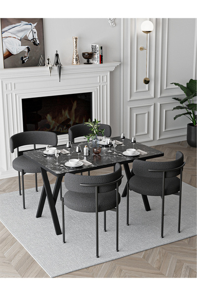 ah assel home Teddy Sandalye 80x120 Yemek Masası Mutfak Masası 4 Kişilik Masa...