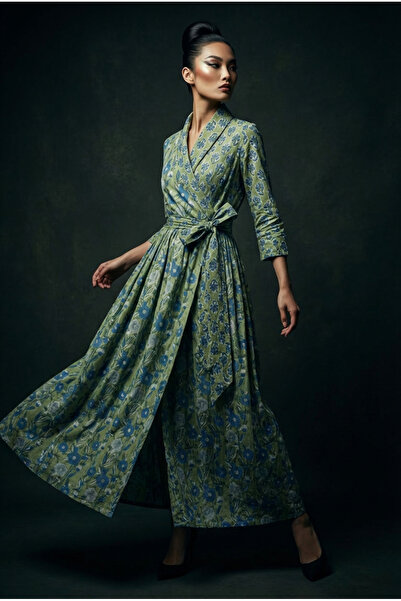 OEM Hand-printed cotton wrap dress