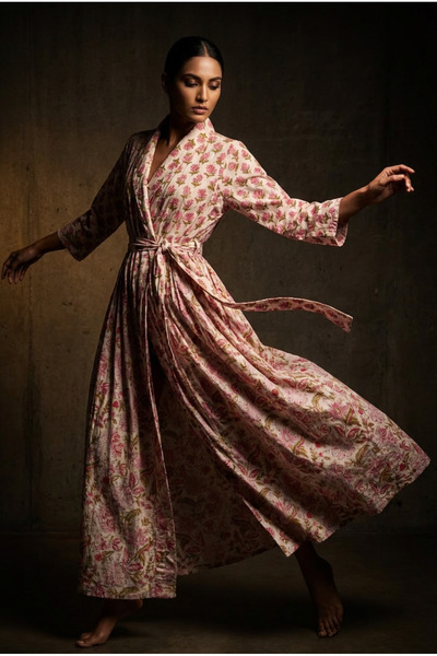 OEM Hand-printed cotton wrap dress