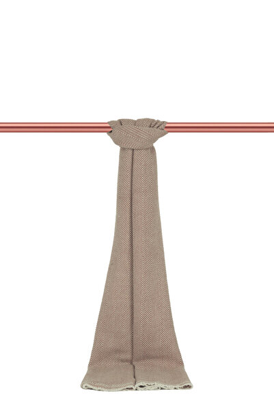 Bursa İpek Kaşkol din lână îngustă cu model maro ecru cu mlecare