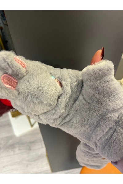 gozdeasutayaccessory Gray Plush Children's Gloves