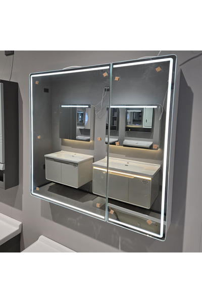 Alista Home Oglindă LED LENTO cu dulap 80 x 70 cm gri – Iluminare perimetrală și senzor tactil