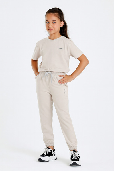 NOBLEKIDS Neon Printed Light Brown Jogger Sweatpants – Girls, 12–16 Years Old