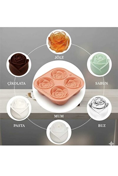 Ranüş Home 4'lü Silikon Büyük Gül Şekilli Buz Kalıbı