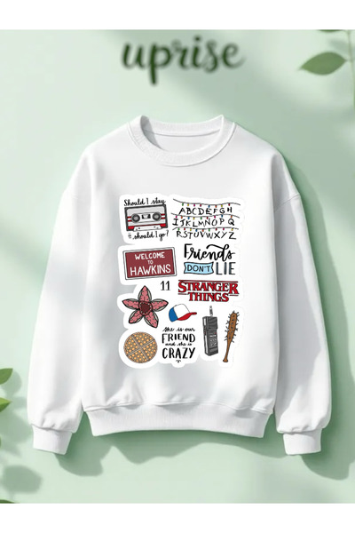 Vordevia Hanorac Stranger Things Hawkings cu imprimeu din bumbac 3 fire B guler rotund O supradimensionat
