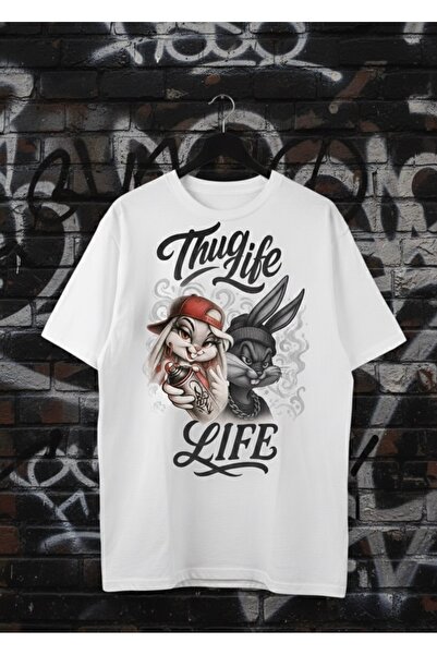 Infire clothing قصة فضفاضة تي شيرت ثاغ لايف مطبوع مصنوع من القطن بنسبة 100%