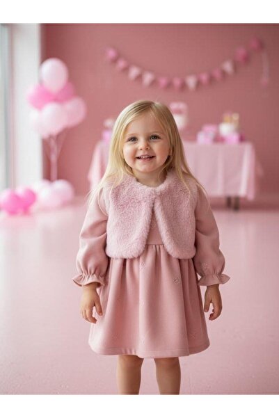 Zekids Kız Bebek Kürk Yelekli Elbise