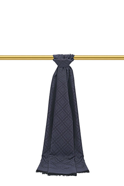 Bursa İpek Şal din mătase jacquard cu model de lanţ albastru închis