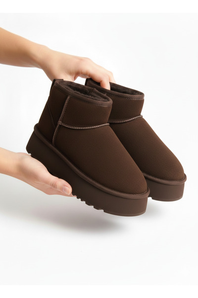 Lesia Kadın Kahve Kalın Taban İçi Kürklü Süet Bot