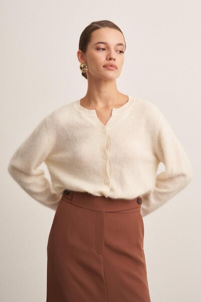 BİRELİN Yün Kaşmir Karışımlı Krem Kadın Hırka