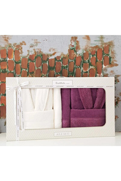 Özdilek Set halat de baie Branch Aile Bornoz Krem-mürdüm