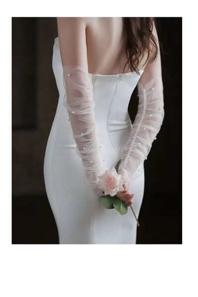 Limelia Mănuși de mireasă cu perle, fără degete