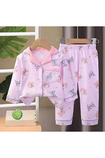 Other طقم بيجاما أطفال وردي برسومات كرتونية – قطعتان بلمسة باستيل ناعمة