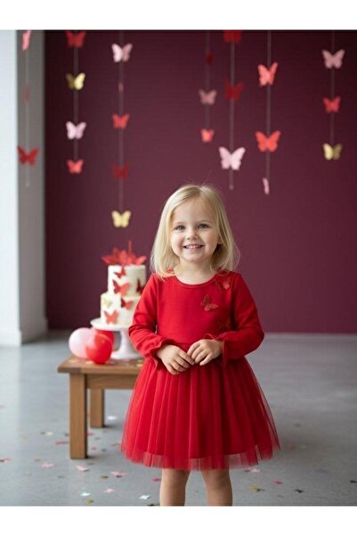 Zekids Kız Bebek Pamuklu Kelebek İşlemeli Tütülü Elbise