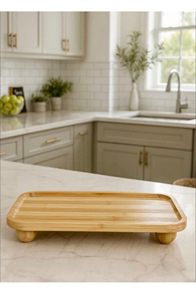 Pembelia Life Bambu Dikdörtgen Top Ayaklı Sunum Standı Makyaj,Parfüm,Yağdanlık,Kavanoz Standı Sunumluk