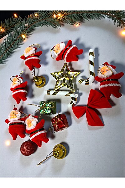 Happyland Christmas Tree Set Cici Set (6-Piece Red Santa Claus, Mini Set with Nine-Pointed Star)