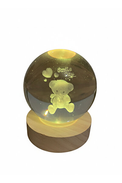 İraz Ahşap Tabanlı Sevimli Ayıcık Renkli Işık Küre