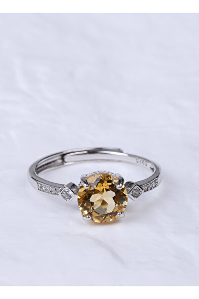 DIVA STONES Sitrin - Zirkon Ayarlanabilir Gümüş Yüzük