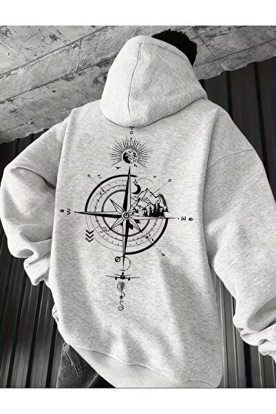 LELVANİ سويت شيرت بغطاء رأس بتصميم البوصلة البحرية وتصميم السفينة