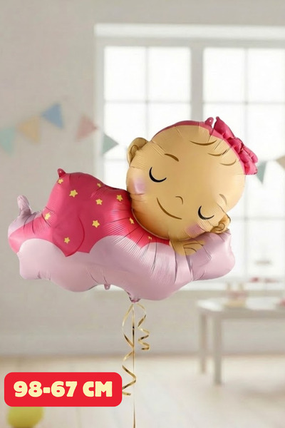 Baloncu Dede Pembe Bulut ve Çocuk Folyo Balon Baby Shower Cinsiyet Belirleme ...