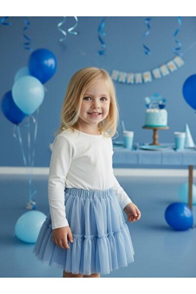 Zekids Kız Bebek Beli Lastikli Katkat Mavi Tütü Etek