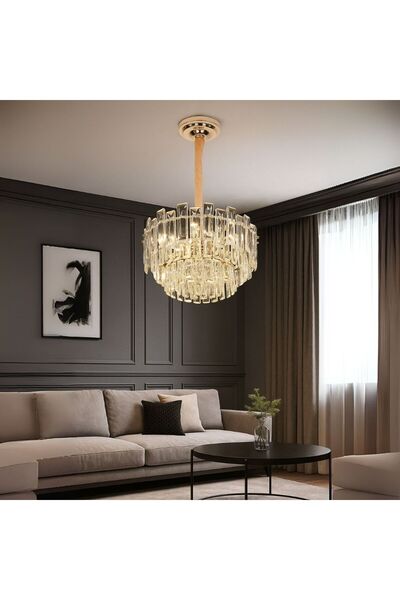 Alista Home Candelabru din cristal FONTAINEBLEAU Eleganza, 9 x E14, diametru 45 cm, auriu, înălțime reglabilă