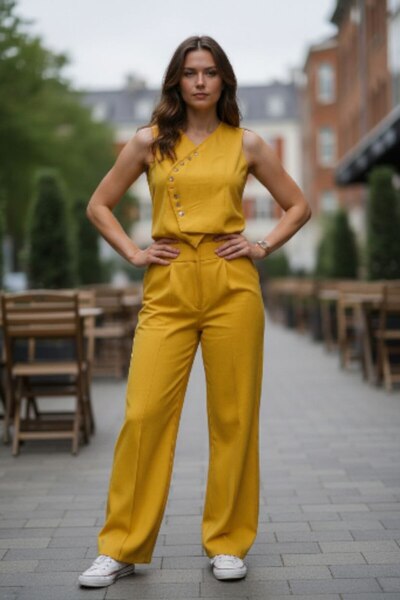 SHAHD FASHOIN KADIN YELEK KOLSUZ YELEK PANTALON TAKIMI