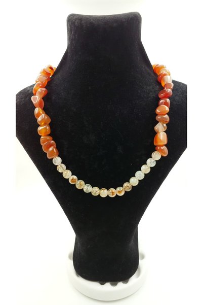 R G Handmade Design Karnelyan Akik & Sitrin Doğal Taşlı El Yapımı Kadın Kolye