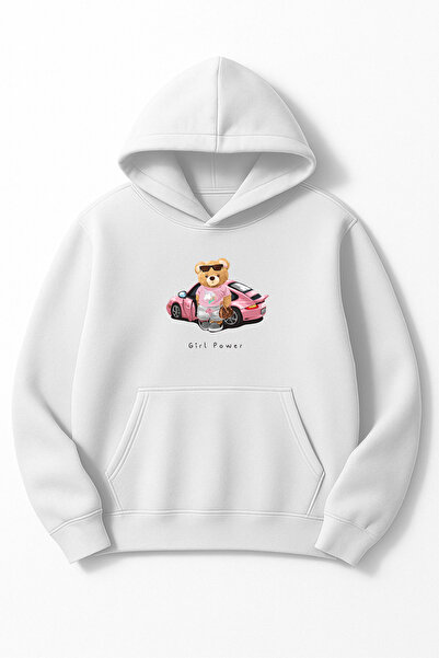 Altair Tr قصة فضفاضة سويت شيرت للجنسين من Girl Power Teddy Bear مطبوع بغطاء رأس