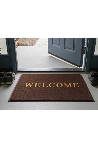 abnturk 58x38 Dikdörtgen Kapı Önü Paspas Welcome Yazılı Çikolata Kahve Paspas