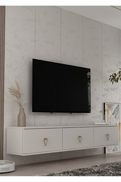DEMONTE DECOR 1345TV180-1DD DUVARA MONTAJ TV SEHPASI BEYAZ-ALTIN