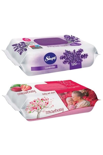 Sleepy Set 2x șervețele umede 120 buc, Lavandă și Căpșuni, textură moale, cap...