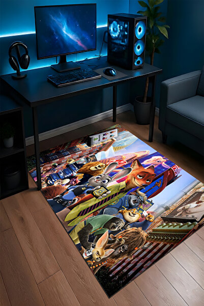 Halura Zootropolis-Zootopia Desenli Kaymaz Taban Makinede Yıkanabilir Oyuncu ...