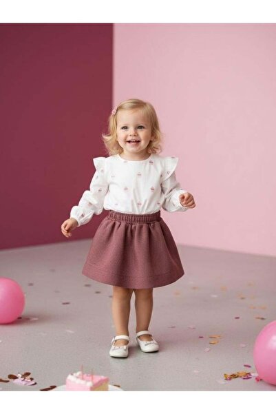 Zekids Baby Girl Textured Fabric Flared Skirt with Pockets