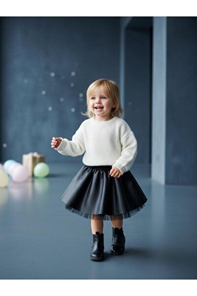 Zekids Baby Girl Leather Flared Skirt