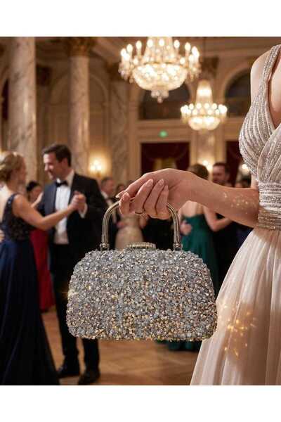 FLOMNIA Özel Tasarım Taş İşlemeli Kadın Abiye El Çantası